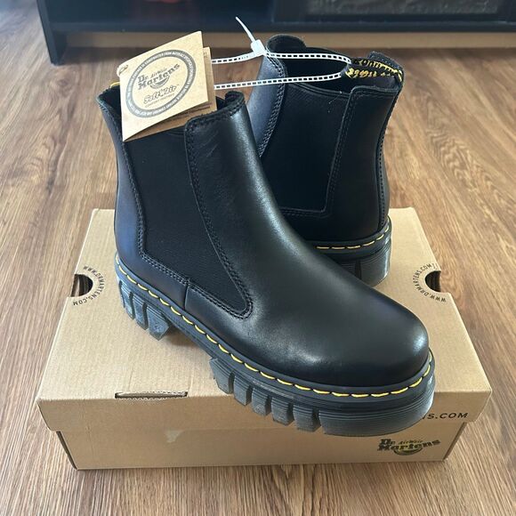 DR MARTENS Audrick Chelsea black leather platform boots booties shoes sz 7 new - Picture 7 of 7